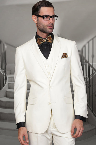 Men's Designer Vested Modern Fit Wool Wedding & Business  Suit in Ivory Off White