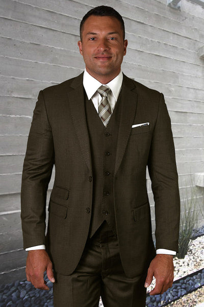 Men's Designer Vested Modern Fit Wool Wedding & Business  Suit in Truffle Taupe