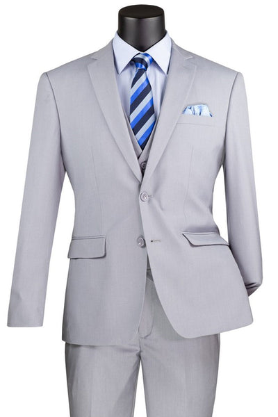 Men's Basic 2 Button Vested Slim Fit Suit in Light Grey