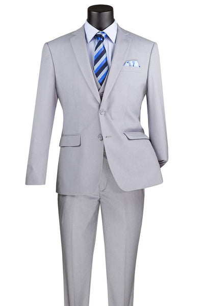 Men's Basic 2 Button Vested Slim Fit Suit in Light Grey