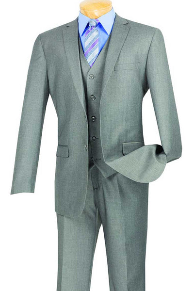 Men's Basic 2 Button Vested Slim Fit Suit in Medium Grey