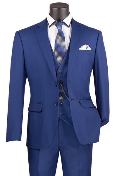 Men's Basic 2 Button Vested Slim Fit Suit in Twilight Blue