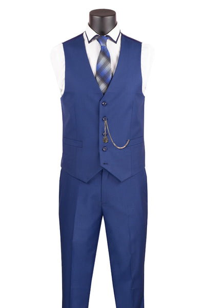 Men's Basic 2 Button Vested Slim Fit Suit in Twilight Blue