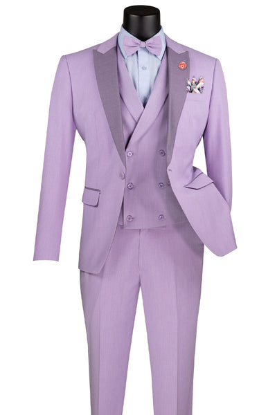 Men's Summer Slim Fit Peak Lapel Tuxedo Suit in Lavender