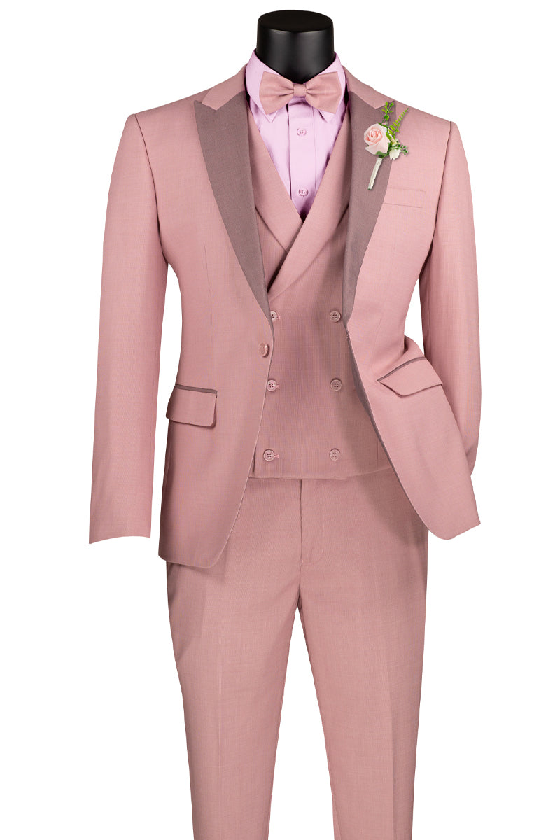 Men's Summer Slim Fit Peak Lapel Tuxedo Suit in Mauve Pink