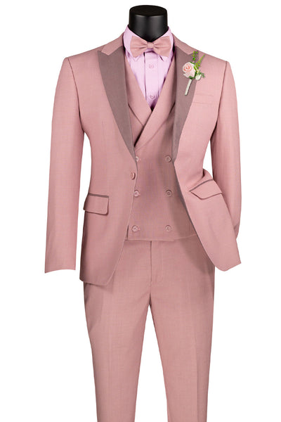 Men's Summer Slim Fit Peak Lapel Tuxedo Suit in Mauve Pink