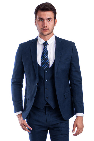 Men's Two Button Skinny Fit Vested Suit in Blue