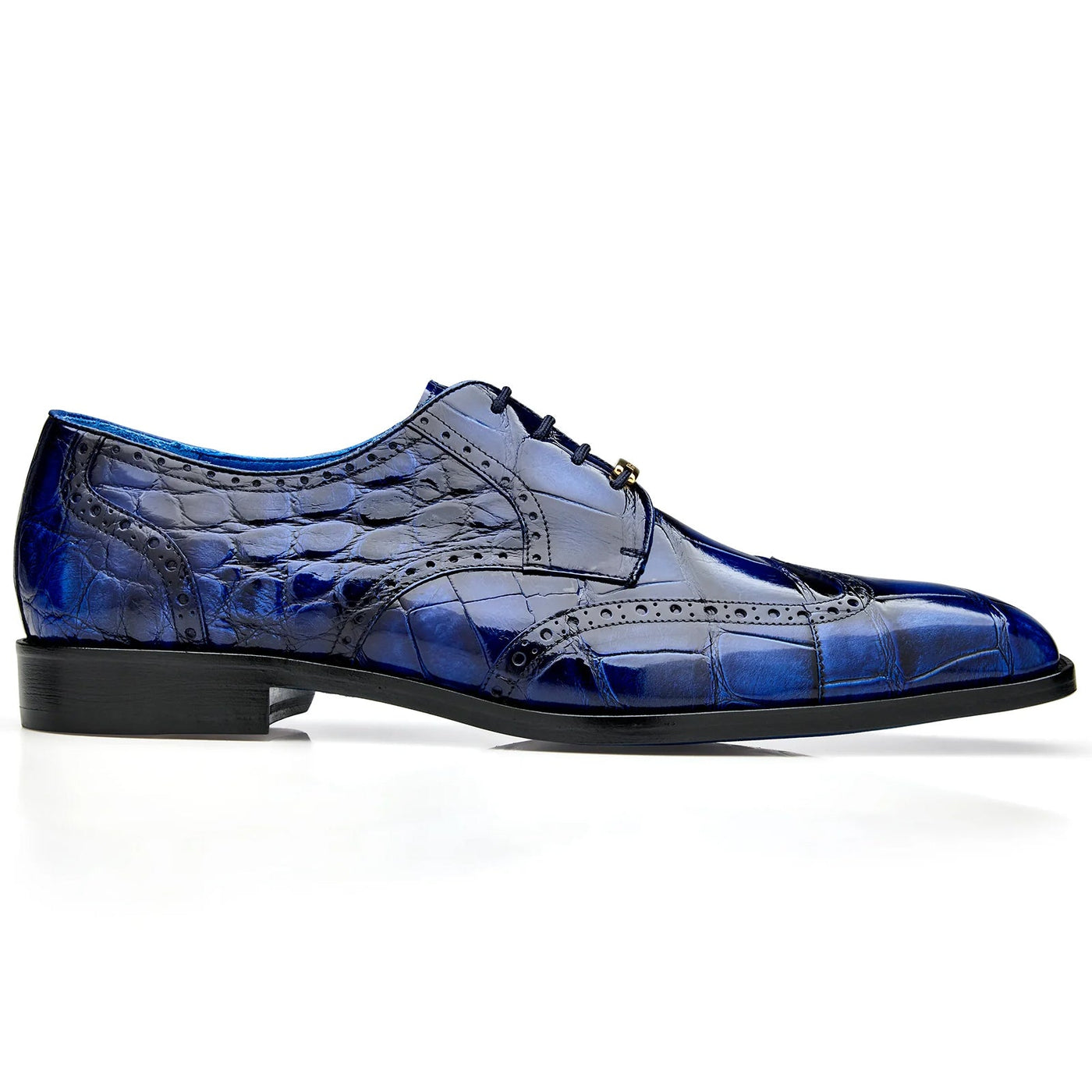 Men's Belvedere Santo American Alligator Wingtip Dress Shoe in Antique Blue