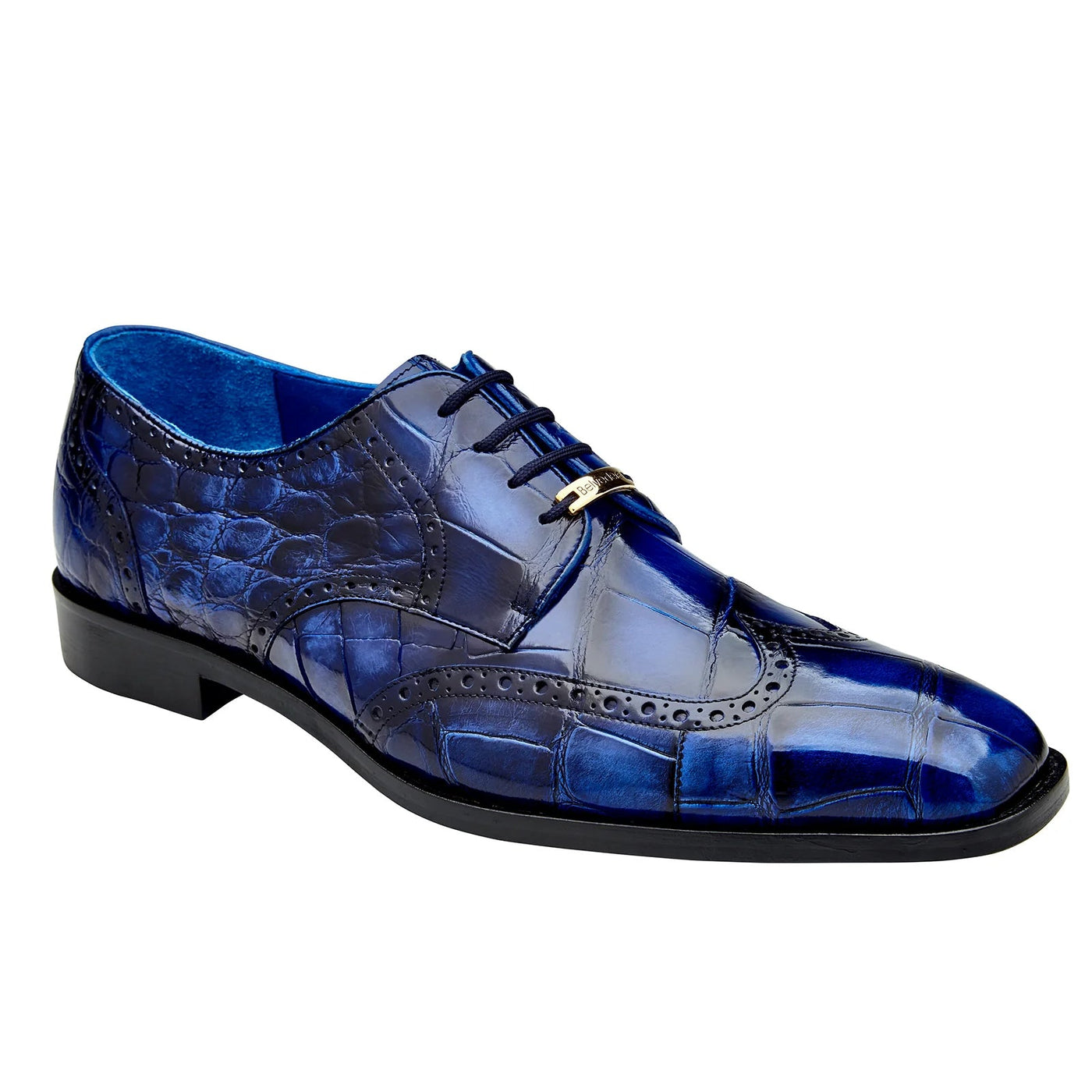 Men's Belvedere Santo American Alligator Wingtip Dress Shoe in Antique Blue