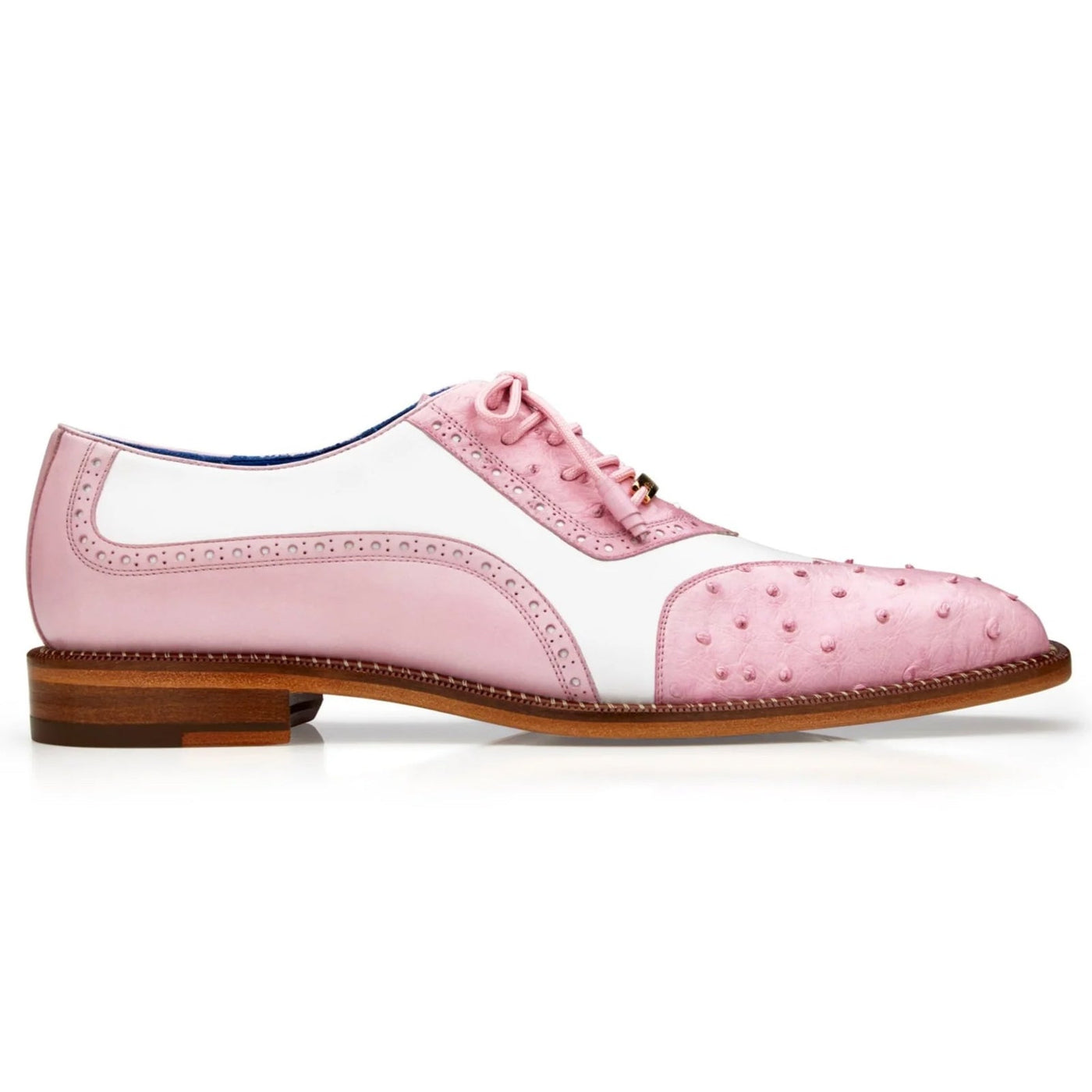 Men's Belvedere Sesto Italian Calf & Ostrich Quill Wingtip Dress Shoe in Pink & White