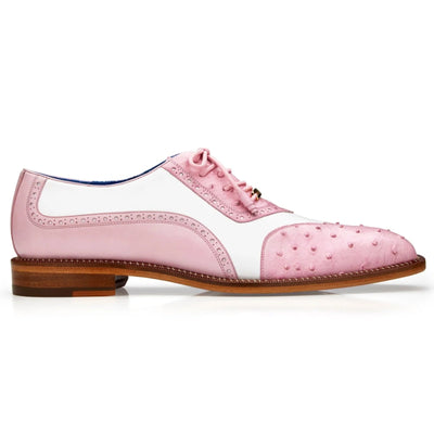 Men's Belvedere Sesto Italian Calf & Ostrich Quill Wingtip Dress Shoe in Pink & White