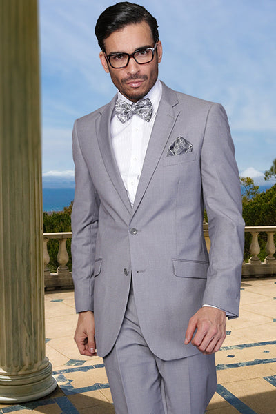 Men's Designer Two Button Modern Fit Wool Suit in Grey