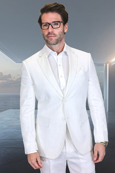 Men's Designer Two Button Summer Linen Wedding Suit in White