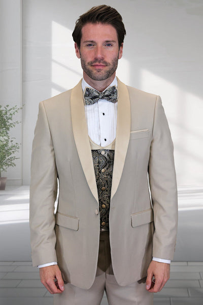 Men's Modern Fit Wedding & Prom Shawl Tuxedo with Matching Paisley Vest Set in Red