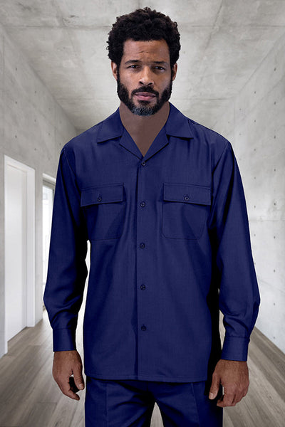 Men's Designer Wool Two Piece Leisure Walking Suit in Navy Blue