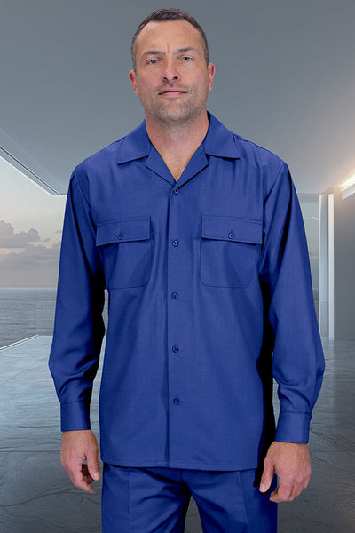 Men's Designer Wool Two Piece Leisure Walking Suit in Sapphire Blue