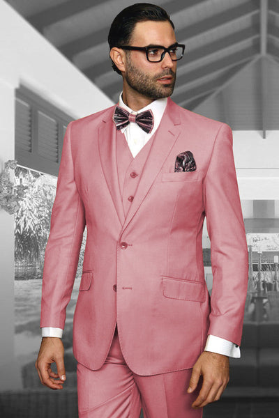 Men's Designer Vested Modern Fit Wool Business & Wedding Suit in Blush Pink
