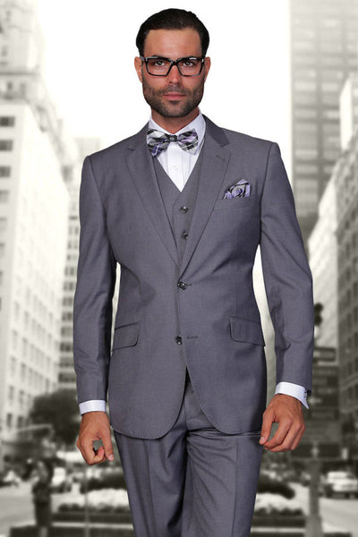 Men's Designer Vested Modern Fit Wool Business & Wedding Suit in Charcoal