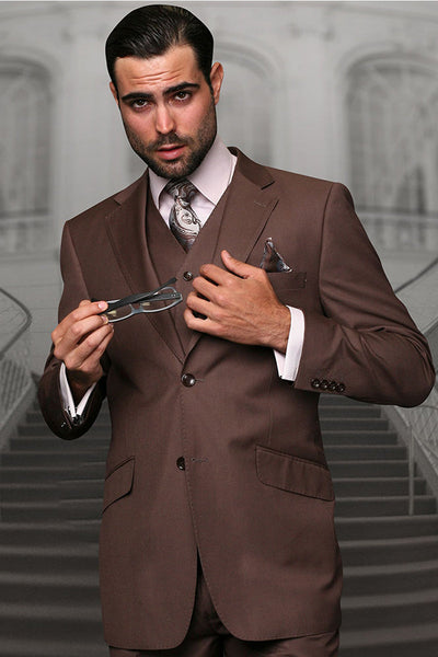 Men's Designer Vested Modern Fit Wool Business & Wedding Suit in Chocolate Brown