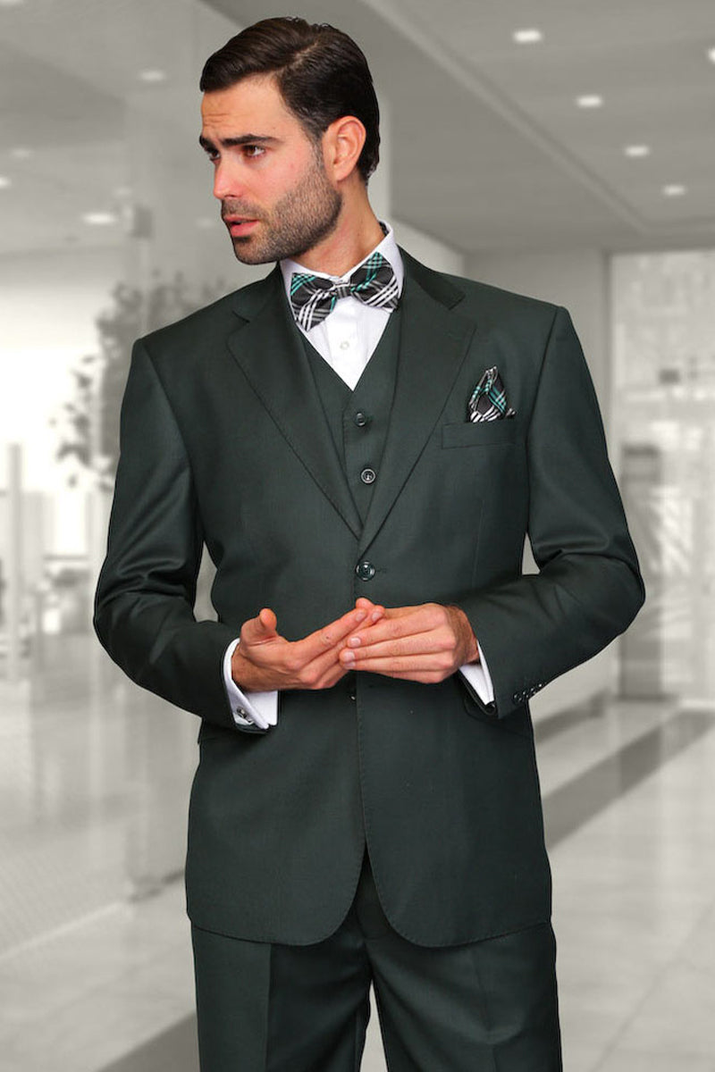 Men's Designer Vested Modern Fit Wool Business & Wedding Suit in Hunter Green