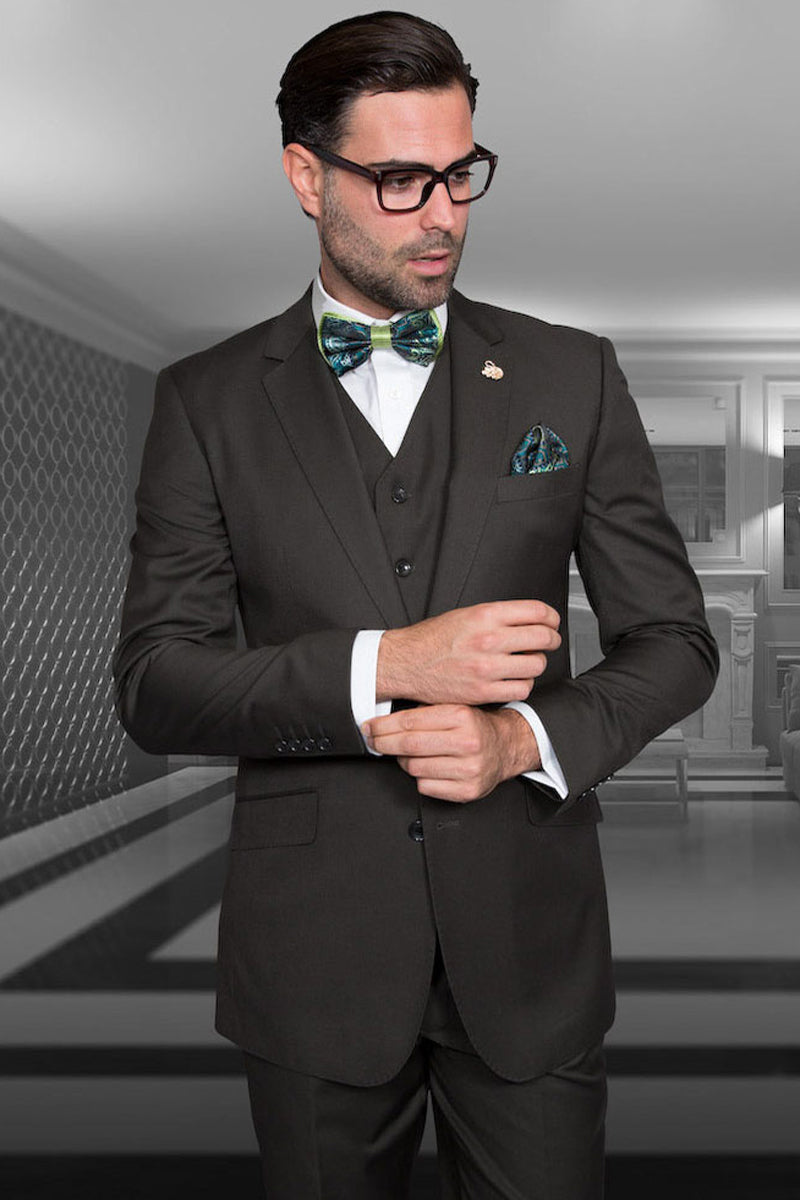 Men's Designer Vested Modern Fit Wool Business & Wedding Suit in Olive Green