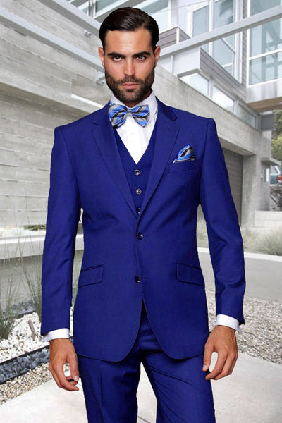 Men's Designer Vested Modern Fit Wool Business & Wedding Suit in Sapphire Blue
