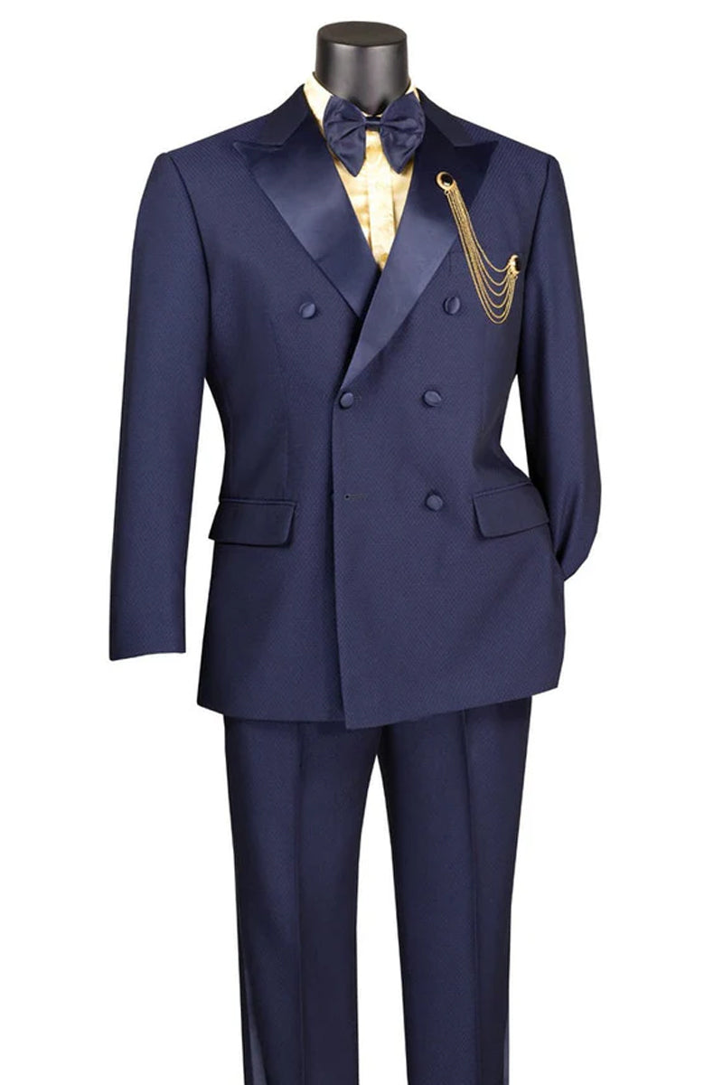 Men's Classic Modern Fit Double Breasted Tuxedo in Navy Blue
