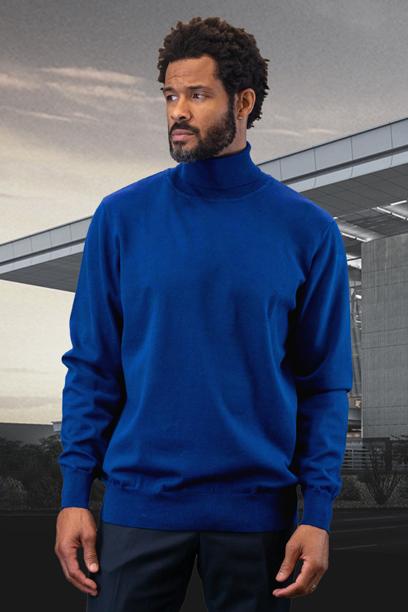 Men's Desginer Wool & Cashmere Dress Sweater in Royal Blue