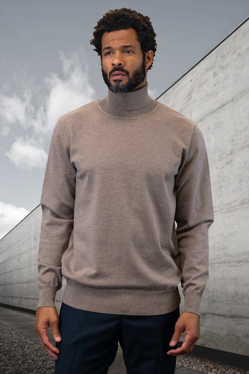 Men's Desginer Wool & Cashmere Dress Sweater in Tan