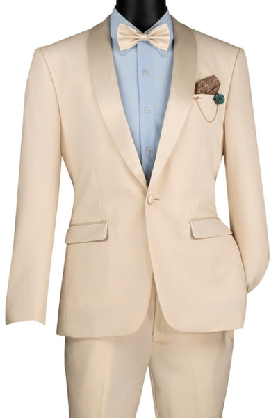 Men's Slim Fit Stretch Summer Shawl Tuxedo in Champagne Beige