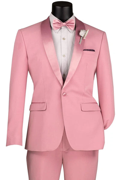 Men's Slim Fit Stretch Summer Shawl Tuxedo in Dusty Rose Pink
