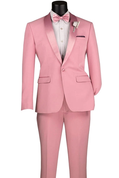 Men's Slim Fit Stretch Summer Shawl Tuxedo in Dusty Rose Pink