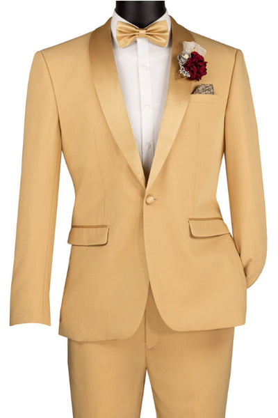 Men's Slim Fit Stretch Summer Shawl Tuxedo in Light Gold