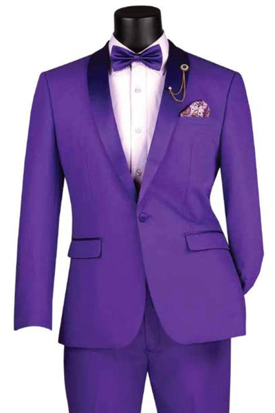 Men's Slim Fit Stretch Summer Shawl Tuxedo in Purple