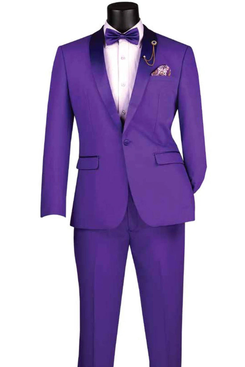 Men's Slim Fit Stretch Summer Shawl Tuxedo in Purple