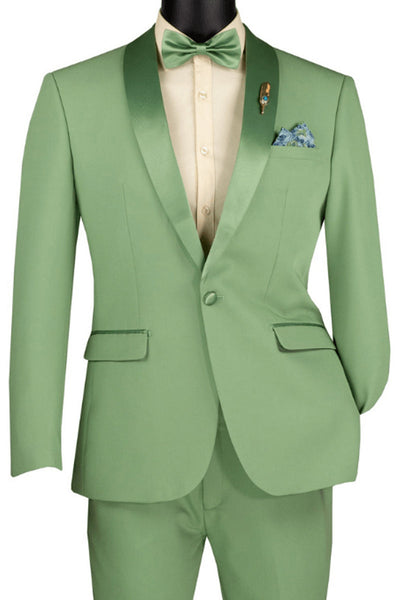 Men's Slim Fit Stretch Summer Shawl Tuxedo in Sage Green