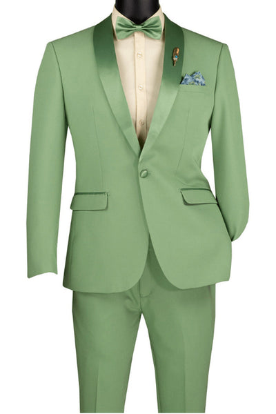Men's Slim Fit Stretch Summer Shawl Tuxedo in Sage Green