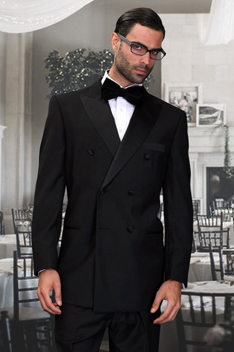 Men's Designer Wool Double Breasted Tuxedo in Black