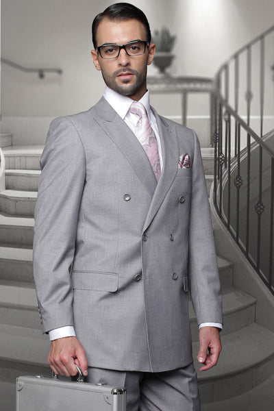 Men's Designer Classic Fit Double Breasted Wool Suit in Grey