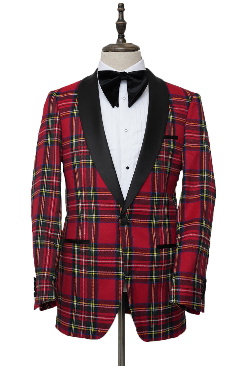 Men's Holiday Christmas Blazer in Red Tartan Plaid