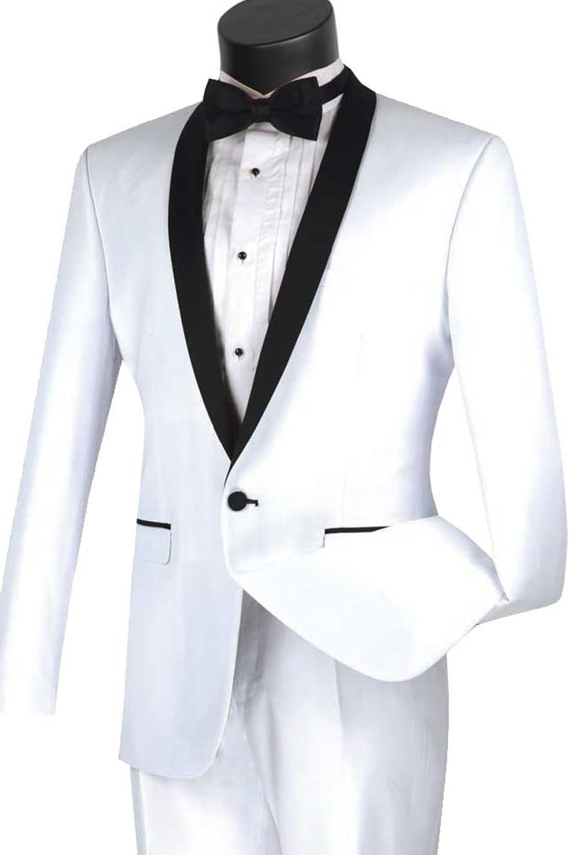 Men's Slim Fit Shawl Collar Tuxedo in White\