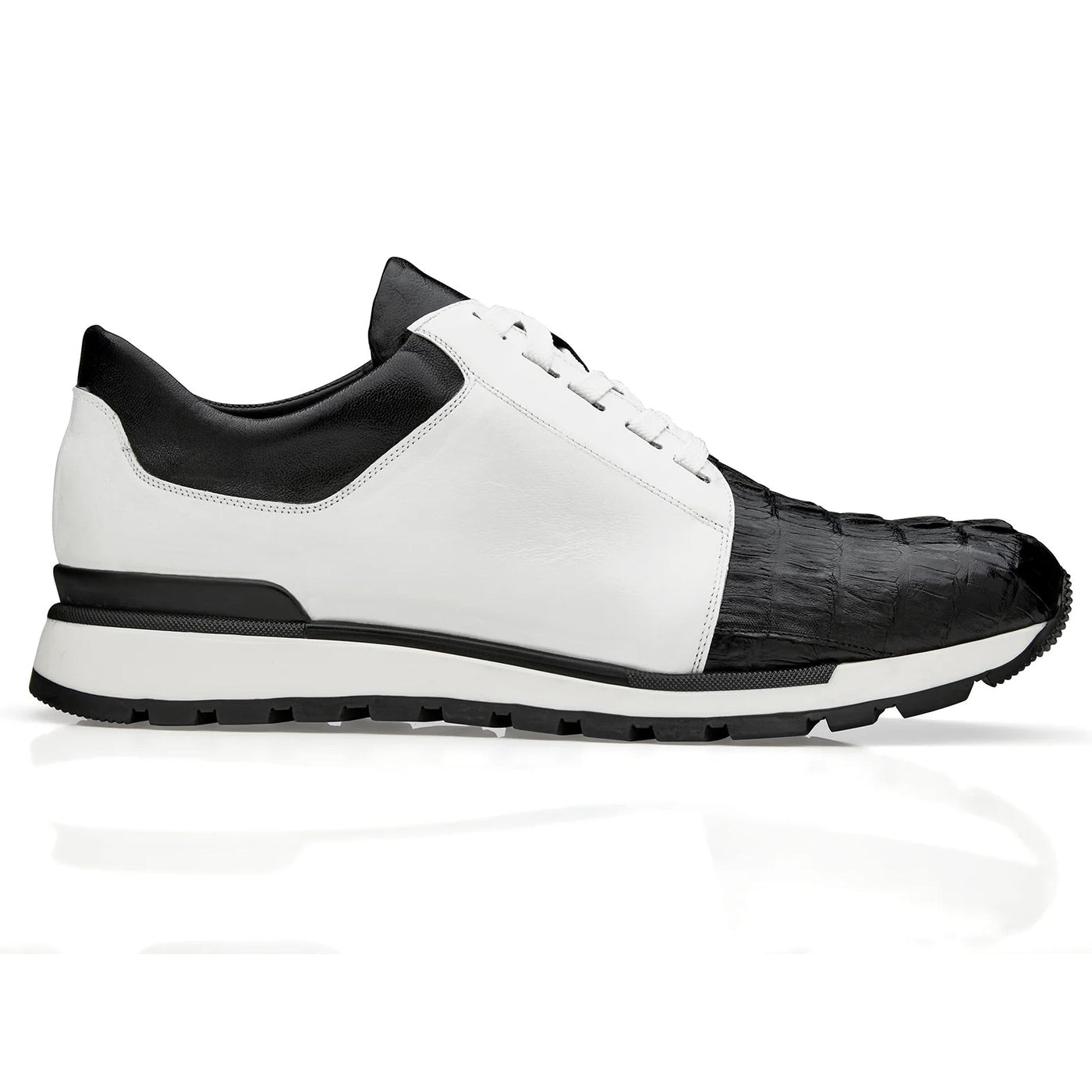 Men's Belvedere Titan Calf & Crocodile Sneaker in White & Black
