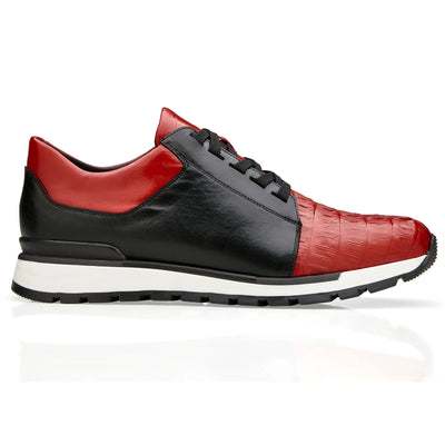 Men's Belvedere Titan Calf & Crocodile Sneaker in Black & Red
