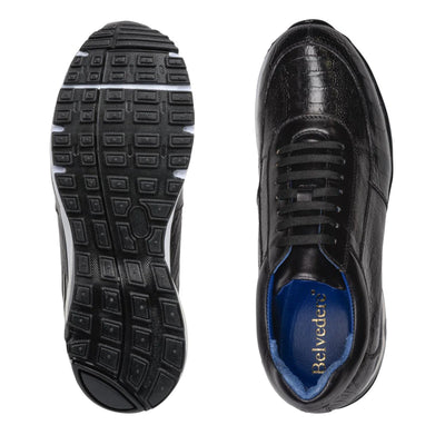 Men's Belvedere Todd Ostrich Leg Sneaker in Black