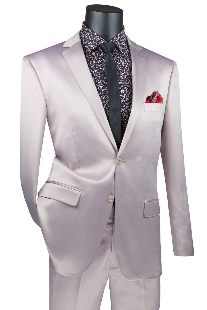 Men's Slim Fit Shiny Satin Prom & Wedding Sharkskin Suit in Blush Pink