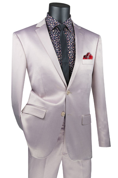 Men's Slim Fit Shiny Satin Prom & Wedding Sharkskin Suit in Blush Pink