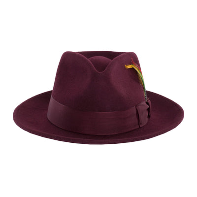 Mens Classic Wool Fedora Dress Hat in Burgundy