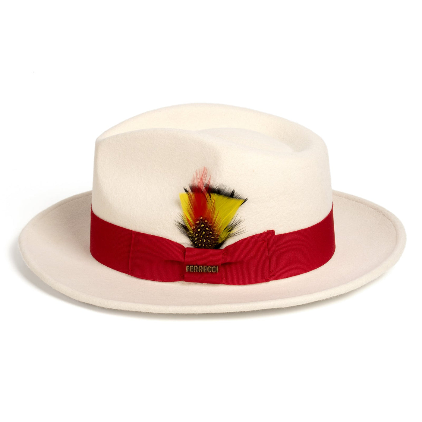 Mens Classic Wool Fedora Dress Hat in White & Red