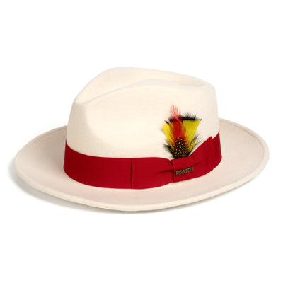 Mens Classic Wool Fedora Dress Hat in White & Red