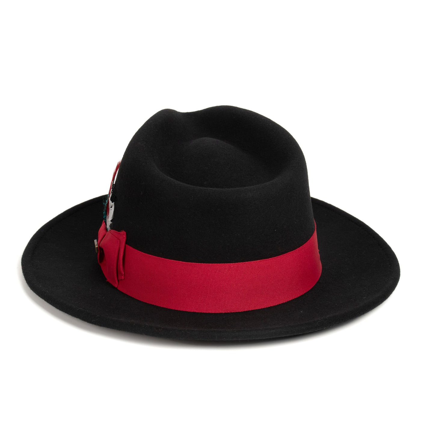 Mens Classic Wool Fedora Dress Hat in Black & Red